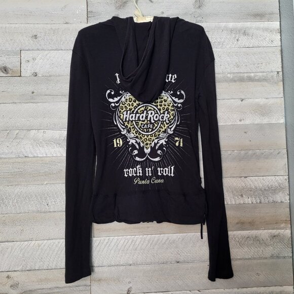 HARD ROCK café women M black leopard Puna Cana graphic zip up hoodie.Y2k style. - Picture 2 of 6